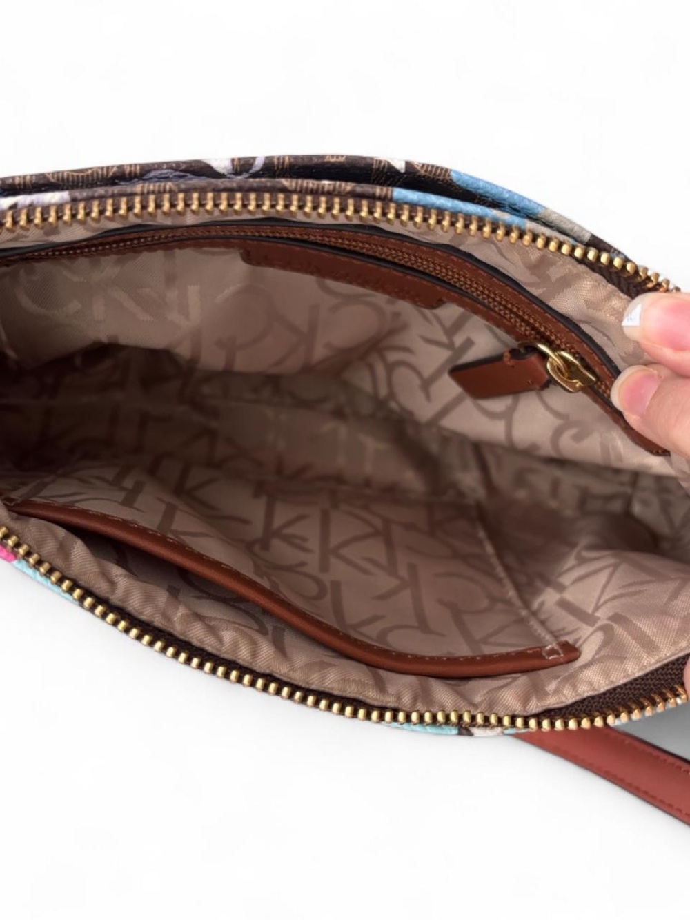 Floral Shoulder Bag Colorful Brown Calvin Klein Gold Hardware Purse - Picture 7 of 10